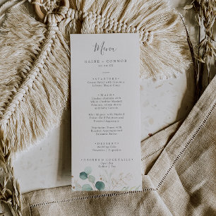 Airy Greenery and Gold Leaf Wedding Dinner Menu