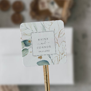 Airy Greenery and Gold Leaf Wedding Envelope Seals