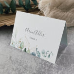 Airy Greenery and Gold Leaf Wedding Place Cards<br><div class="desc">These airy greenery and gold leaf wedding place cards are perfect for a modern wedding. The elegant botanical design features light and airy watercolor eucalyptus accented with whimsical gold glitter leaves. Personalise with the guest name and table number and purchase each card individually. Alternatively, leave the template sections blank (DELETE...</div>