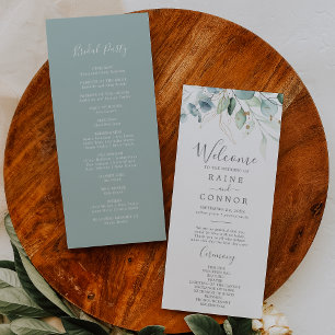 Airy Greenery and Gold Leaf Wedding Program