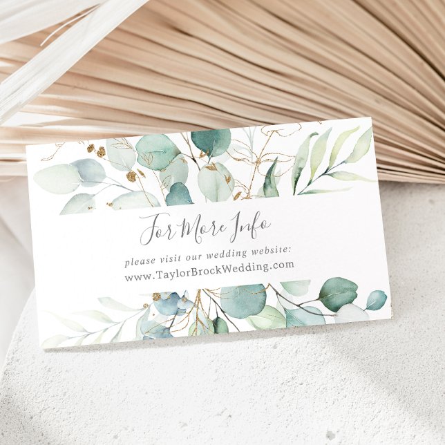 Airy Greenery and Gold Leaf Wedding Website Enclosure Card (Creator Uploaded)
