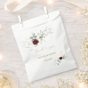 Airy Greenery Burgundy Floral Gold Wedding Favour Bag