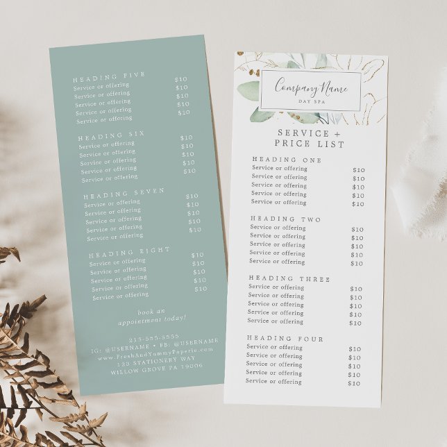 Airy Greenery Double Sided Business Price List Rack Card (Airy Greenery Double Sided Business Price List Rack Card)