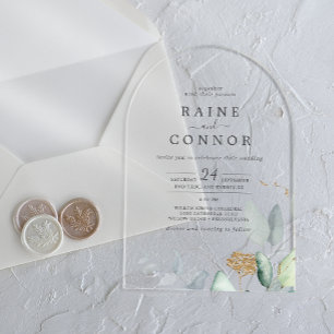 Airy Greenery Gold Leaf Arch Elegant Wedding Acrylic Invitations