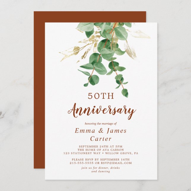 Airy Greenery & Gold Leaf "We Do Again" Vow Renewa Invitation (Front/Back)