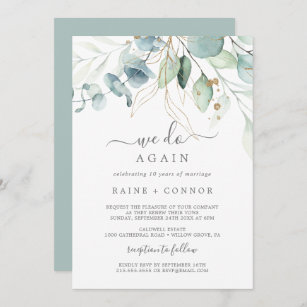 Airy Greenery & Gold Leaf We Do Again Vow Renewal Invitation