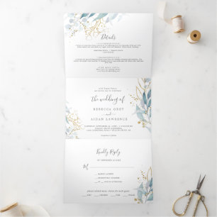 Airy Greenery   Leaf Back Wedding All In One  Tri-Fold Programme
