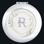 Airy Greenery Name and Initial Bridesmaid Gift Compact Mirror<br><div class="desc">This airy greenery name and initial bridesmaid gift compact mirror is perfect for a modern wedding. The elegant botanical design features light and airy watercolor eucalyptus accented with whimsical gold glitter leaves. Personalise the mirror with your bridesmaids first name and first initial monogram.</div>