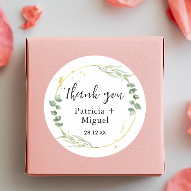 Airy Greenery Personalised Thank You Wedding Classic Round Sticker (Creator Uploaded)