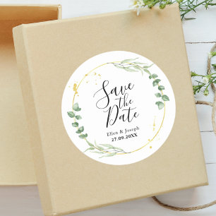 Airy Greenery Personalised Wedding Save The Date Classic Round Sticker