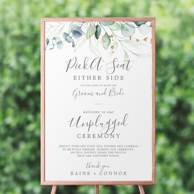 Airy Greenery Pick a Seat Unplugged Ceremony Sign (Creator Uploaded)