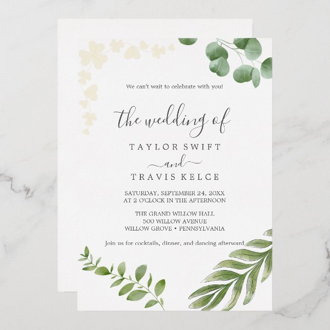 Airy Greenery | Pressed Gold Foil Leaf Wedding (Front/Back)