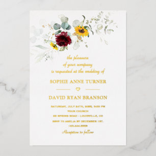 Airy Greenery Sunflowers Burgundy Gold Wedding