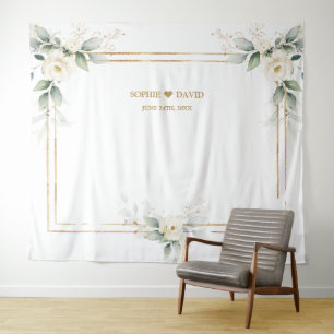 Airy Greenery White Floral Photo Prop Wedding  Tapestry