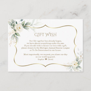 Airy Greenery White Rose Gold Wedding Gift Wish Enclosure Card