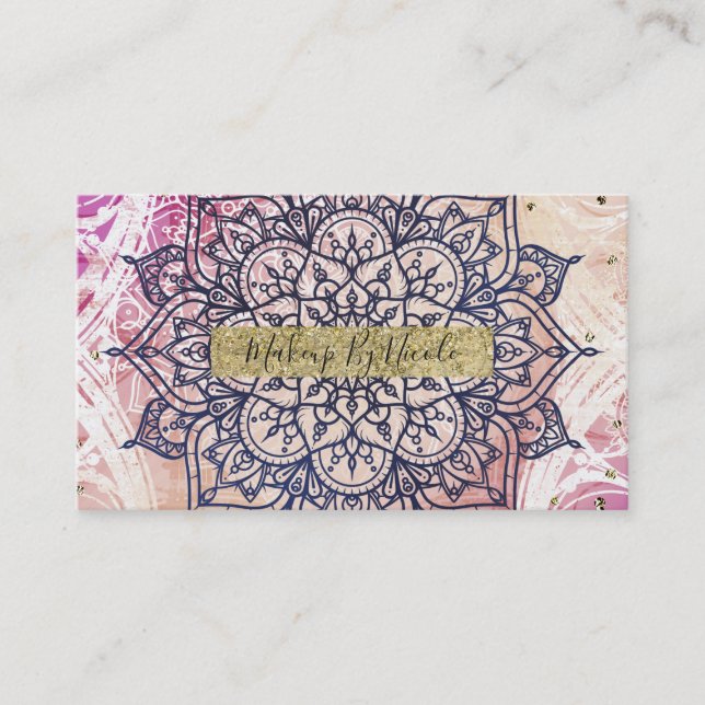 Airy Mandala Happy Pink Purple Yellow Blue & Gold Business Card (Front)