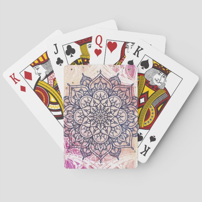 Airy Mandala Happy Pink Purple Yellow Blue & Gold Playing Cards (Back)