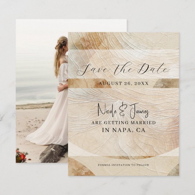 Airy Neutral Natural Element Boho Save the Date Invitation (Front/Back)
