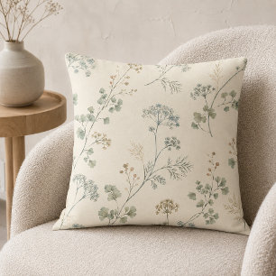 Airy Sage Fern Watercolor Botanical Throw Pillow