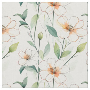 Airy White Flowers Greenery Pattern Blossom Floral Fabric