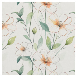 Airy White Flowers Greenery Pattern Blossom Floral Fabric
