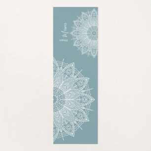 Airy White Mandalas Over Blue Green Personalised Yoga Mat