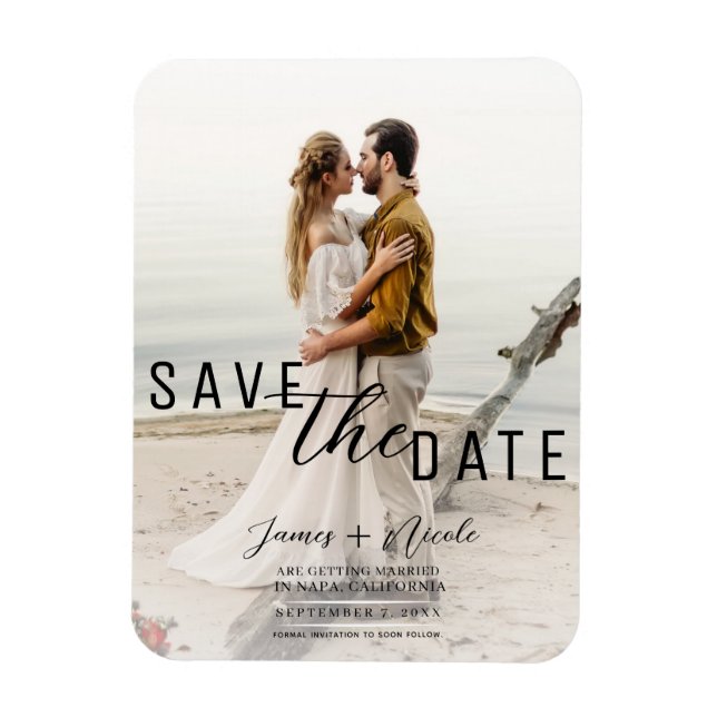 Airy White Overlay Photo Save the Date Wedding Magnet (Vertical)