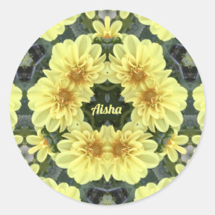 AISHA ~ EASTER DAHLIAS YELLOW RELIGIOUS ~ CLASSIC ROUND STICKER