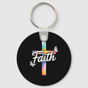 Aith Cross With Butterflies Christian  Key Ring