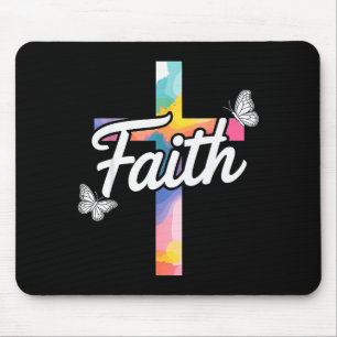Aith Cross With Butterflies Christian Mouse Pad