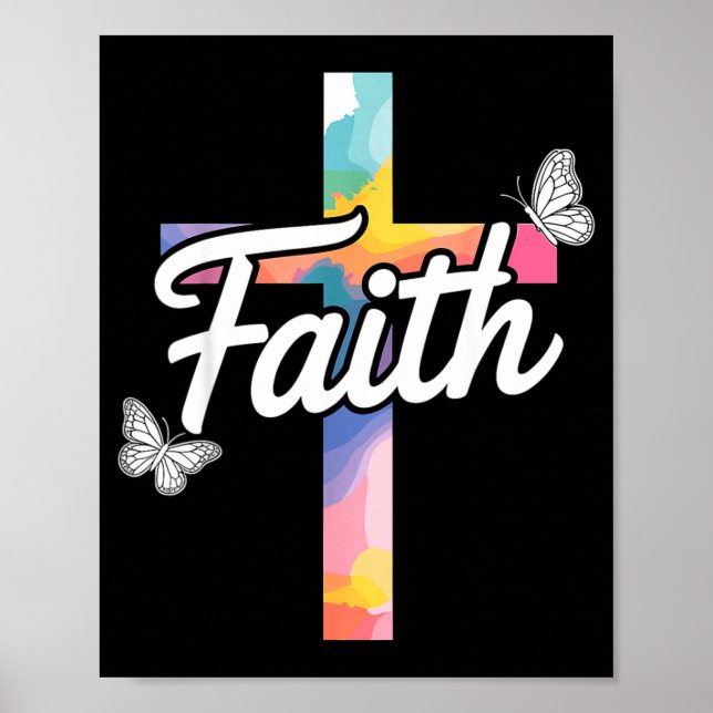 Aith Cross With Butterflies Christian  Poster (Front)