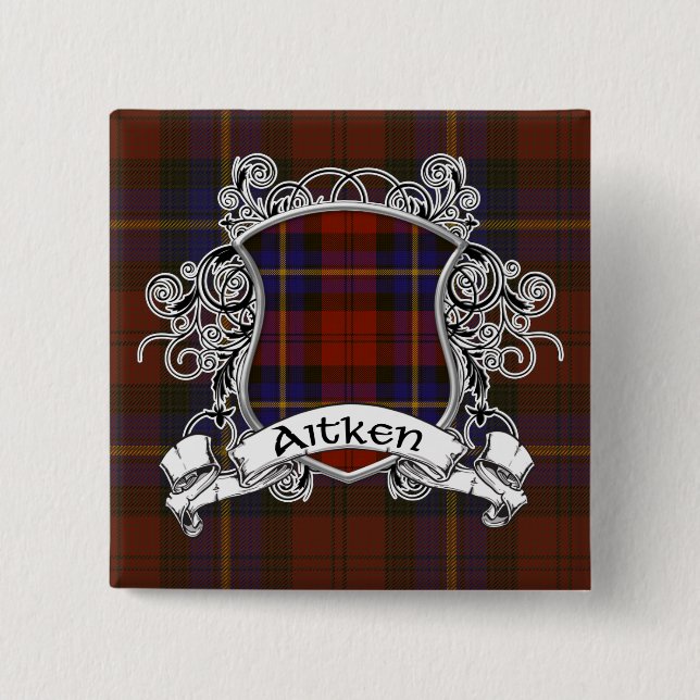 Aitken Tartan Shield 15 Cm Square Badge (Front)