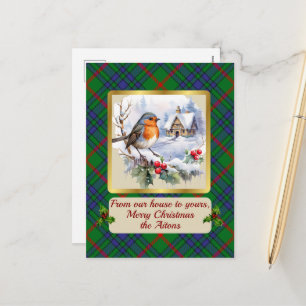 Aiton Tartan w/Robin Personalized Holiday Postcard