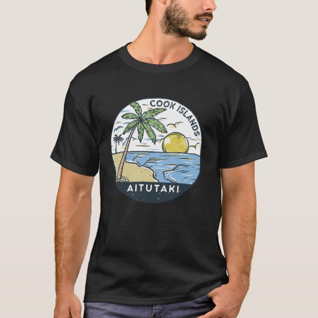 Aitutaki Cook Islands Illustrated Ocean Vintage T-Shirt (Front)