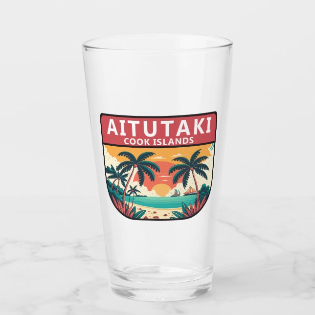 Aitutaki Cook Islands Retro Emblem Glass (Front)