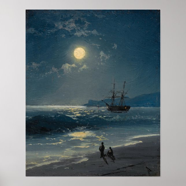 Aivazovsky - Sailing Ship On A Calm Sea By Moonli… Poster (Front)