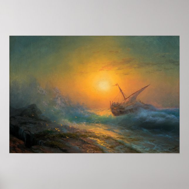 Aivazovsky - Stormy Sea In The Sunset 1896 Poster (Front)