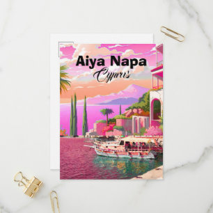 Aiya Napa Travel Postcard Art, Cyprus Travel Art, 