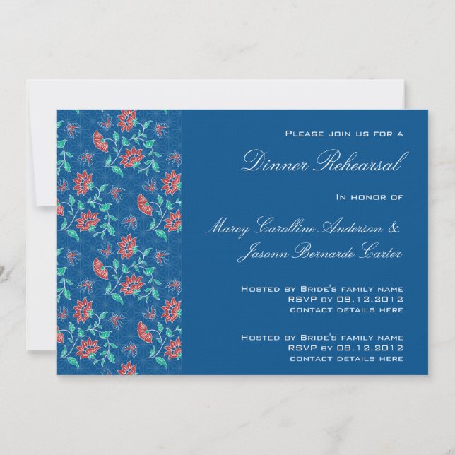 Aiyana Floral Batik Rehearsal Dinner Invitation 3 (Front)