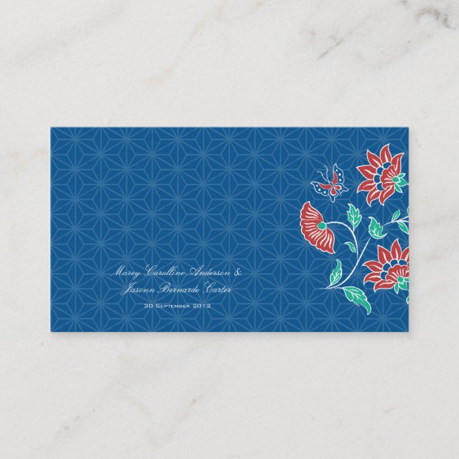 Aiyana Floral Batik Wedding Place Card 2 (Front)