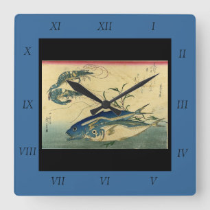 Aji & Ebi - Hiroshige's Colourful Japanese Fish Square Wall Clock