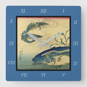 Aji & Ebi - Hiroshige's Colourful Japanese Fish Square Wall Clock