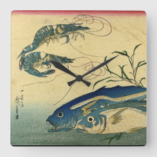 Aji & Ebi - Hiroshige's Colourful Japanese Fish Square Wall Clock
