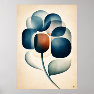 Ajisai Hydrangea Japandi Floral Geometry Poster