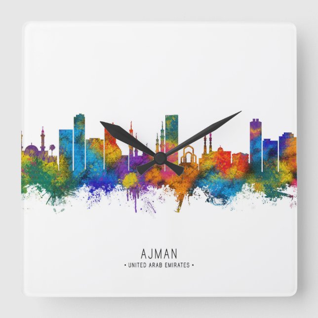 Ajman UAE Skyline Square Wall Clock (Front)