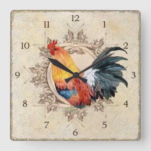 AJR-PAPER-Black-Vintage-Rooster-1b.jpg Square Wall Clock