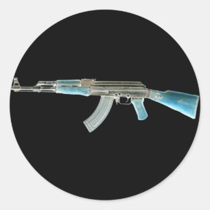 AK-47 Negative Blue Classic Round Sticker