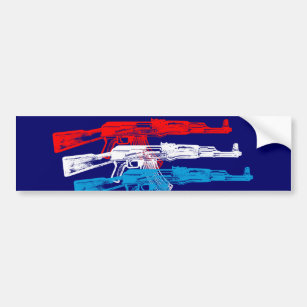 AK 47, Red, White and Blue Bumper Sticker