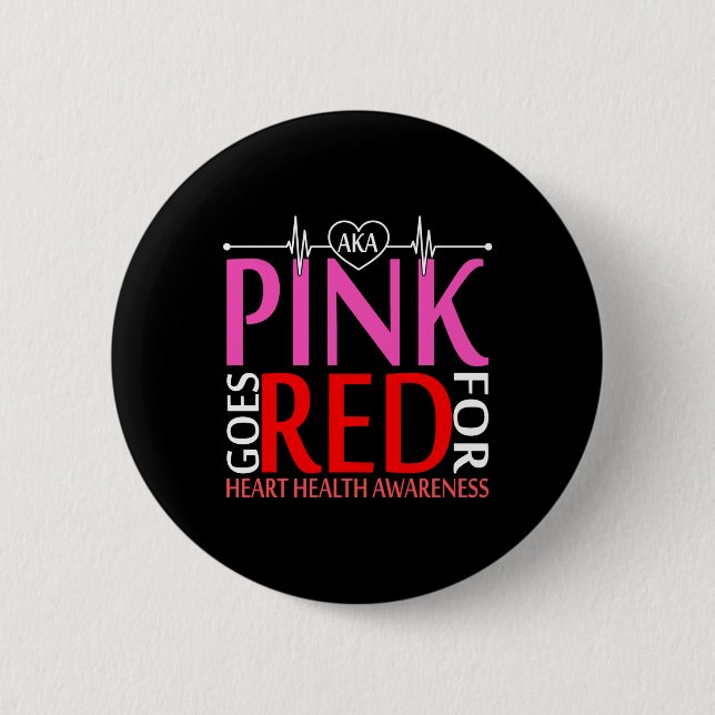 Aka Pink Goes Red For Heart Health Awareness Long  6 Cm Round Badge (Front)