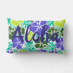 Akahai Hawaiian Hibiscus Tropical Floral Aloha Lumbar Cushion